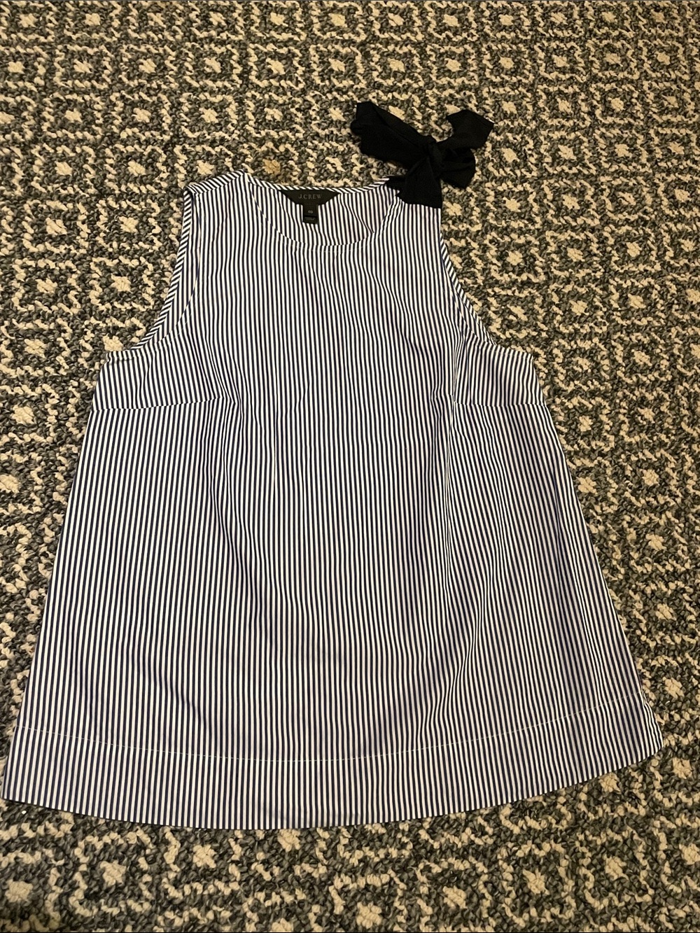 J. Crew Navy and White Striped Sleeveless Bow-Tie Shell